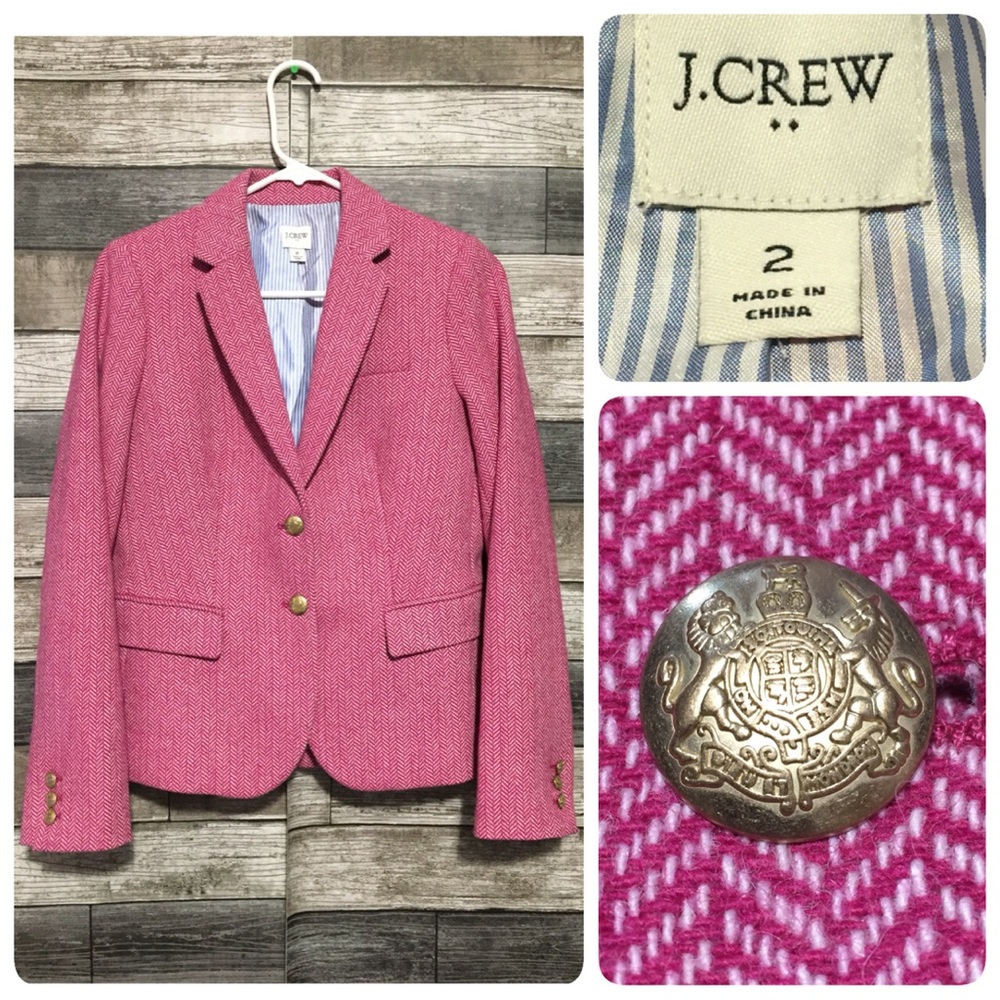 J. Crew Pink Tweed Blazer with Brass Buttons